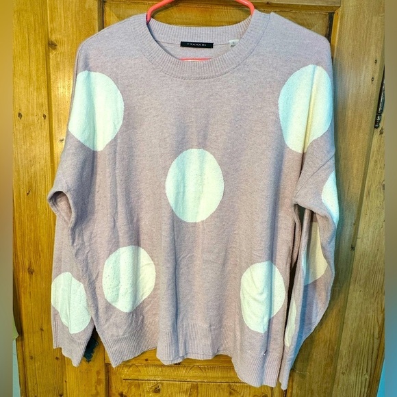 T Thari Pink Sweater Coquette Barbiecore White Polka Dots Soft & Cute Size Large - Picture 1 of 11